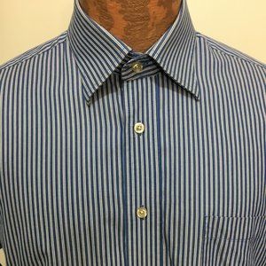Peter Millar 16 R Blue White Striped Dress Shirt